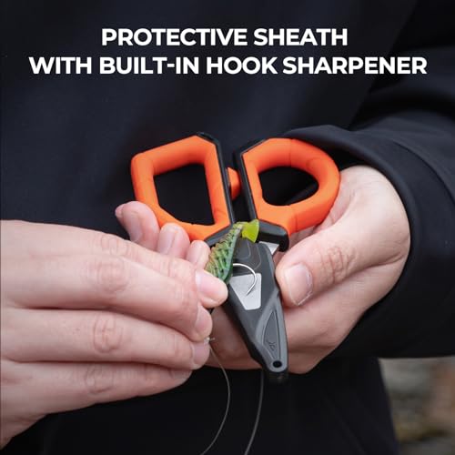 KastKing Paradox 6-inch Fishing Scissors for Braided Fishing Line, Fishing Line Cutters With Stainless Steel Blades and Non-Slip Rubber Handle, Protective Sheath With Built-in Hook Sharpener - style: C: 6" Braid Scissors