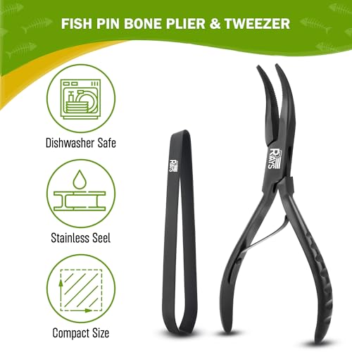 Fish Bone Pliers/Tweezers – Ergonomic Non-Slip Grip, Food-Grade Stainless Steel Deboner | Pin Bone Remover for Salmon, Trout & All Fish - color: Fish Bone Pliers/Tweezers Set