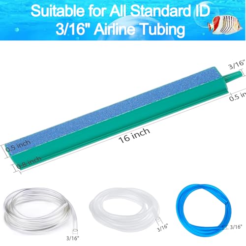 16 Inch Aquarium Air Stones Bar - Air Stone Kit with 5 Pcs Square Oxygen Diffuser Long Bubble Release Mineral Airstones for Fish Tank Pumps DWC Bucket Reservoir Pond - size: 16 inch
