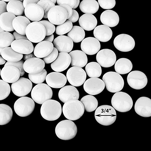 CYS EXCEL White Glass Flat Gemstone Vase Fillers (1 LB) | Flat Aquarium Marble Beads | Decorative Mosaic Glass Gem Pebbles Approx. 85~100 PCS - color: White, size: 1 lb