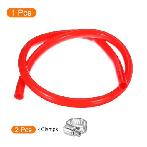 MECCANIXITY 3.3ft Silicone Rubber Tubing 1/2" ID 5/8" OD Plastic Tube Flexible Air Hose for Brewing, Wine Making, Pump Siphon, 12.7mm x 15.9mm, with 2pcs Clamps, Red - color: Red, size: 1/2" x 5/8"