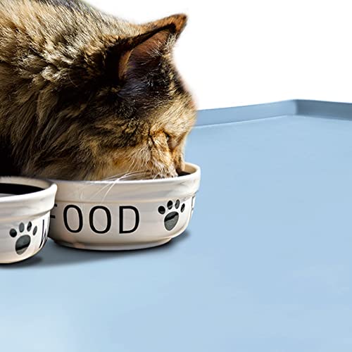 Dog Food Mat,Silicone Waterproof Food Tray,Non Slip Pet Bowl Mats Placemat,0.6" Raised Edge,Suitable for Most Small and Medium Sized Pets,18.5" x 11.5" - color: Warship Blue, size: 18.5" x 11.5"