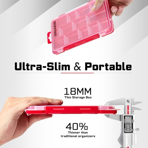 Geinxurn Small Flat Storage Parts Organizer, 4Pcs Red Portable Transparent Plastic Small Parts Tools Box with Removable Dividers, Screwdriver Bit Cases Storage(4 Pieces) - style: Flat-4pcs