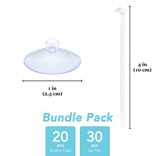 20 Suction Cups with 30 Adjustable Zip Ties for Aquarium Use, Multipurpose Fish Tank Tools Perfect for Pothos Plants, Binding Moss, Shrimp Nests, Holding Airline Tubing, and LED Lights