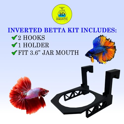 Inverted Betta Tank Holder Kit, 360-Degree Panoramic View for Betta Fish, Expands Swimming Space, Aquarium Inverted Holder, Made in Canada (Black, Large) - size: Large Kit