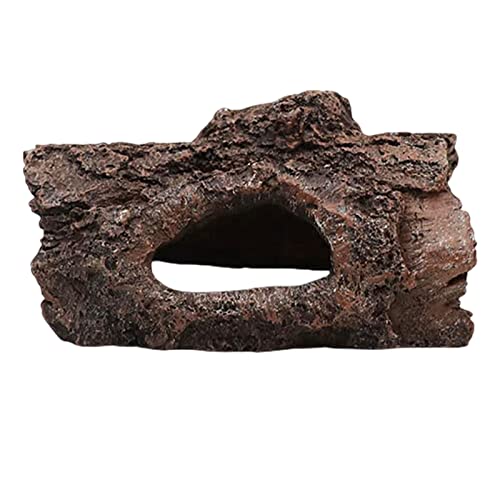 Small Resin Aquarium Hideout Log, Tree Trunk Fish Tank Decor Ornament, 5.31 in Hollow Cave with Multiple Openings, for Freshwater Tanks and Terrariums, Brown