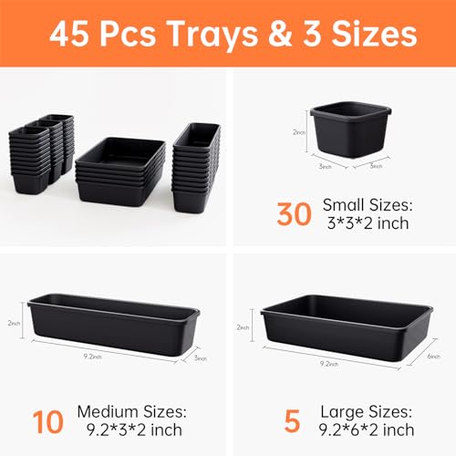 45 Pack Tool Box Organizer Tray Divider, Toolbox Desk Drawer Organizer,Garage Organization Storage for Rolling Tool Chest Cart Cabinet Workbench Workshop Small Parts Widget Tool Organizer Black - color: 45PCS - Black, size: 3 - Sizes
