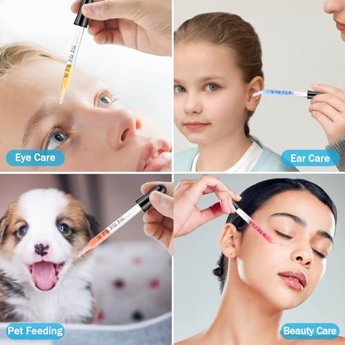 Herain Glass Eye Dropper Pipette 10 Pack, Ear Eye Dropper Bent & Straight Tips, 1 ml Droppers for Essential Oils, Lab, Crafts, Measuring and Transferring a Variety of Liquids - style: Small Rubber Bulb-10pcs-Straight Bent