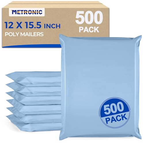 Metronic Poly Mailers 12x15.5 500pcs, Medium Size Shipping Bags for Clothes Bulk, Self-Seal Mailers Poly Bags Shipping Envelopes for Small Business, Waterproof Packaging Mailing Bags, Light Blue - color: Light Blue, size: 12x15.5 500PC