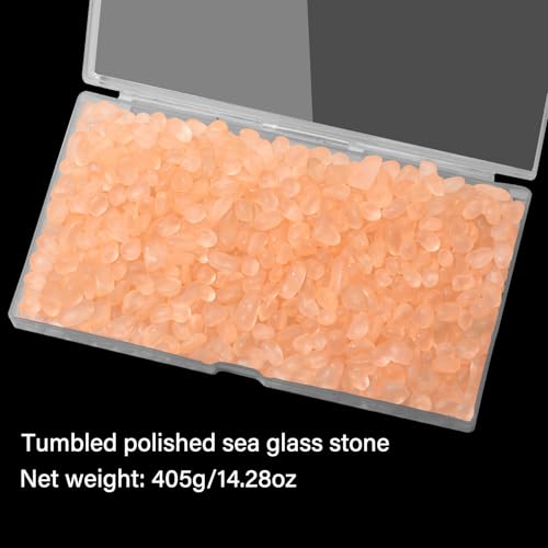 QEQEKAKA Sea Glass Stones for Crafts About 1LB (405g/14.28oz) Glass Pebbles Gemstones Bulk for Beaching Wedding DIY Decoration Aquarium Turtle Tank Vase Filler - color: Peach‌, size: 1LB (405g/14.28oz)