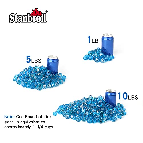 Stanbroil 10-Pound Fire Glass Diamonds - 1/2 inch Luster Fire Glass for Fireplace Fire Pit and Landscaping, Caribbean Blue Luster - color: Caribbean Blue Luster