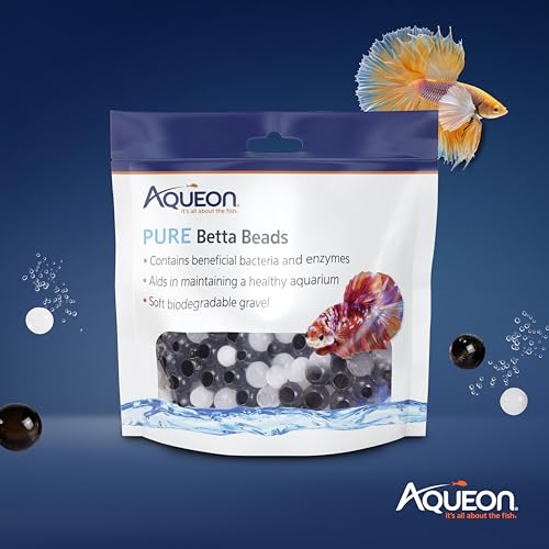Aqueon Pure Betta Beads, Water Care for Unfiltered Aquariums, Maintains Clear Water and Helps Breakdown Organic Sludge, Black & White (Pack of 2) - color: Black & White, size: One Pouch (Pack of 2)