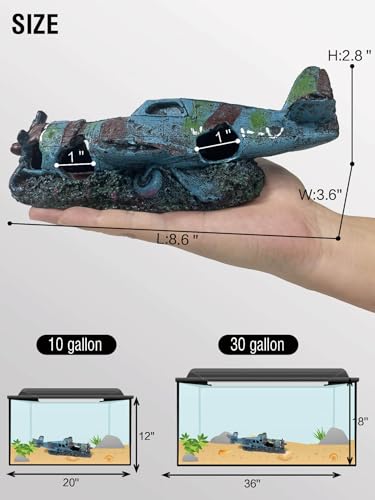 Fighter Vintage Airplane Ruins – Hiding Place for Betta,Shrimp,Goldfish & Reptiles,Submarine Landscape Shelter Cave Hideouts Aquarium Accessories Small Fish Tank Decor for 2-10 Gallon Tank