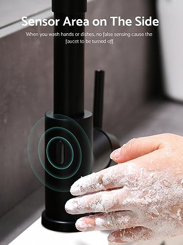 WEWE Matte Black Touchless Kitchen Faucet with Pull Down Sprayer - Motion Sensor Black Kitchen Faucet Spring Single Handle Kitchen Faucets, Stainless Steel Faucet for Kitchen Sink - color: Matte Black, style: Transitional