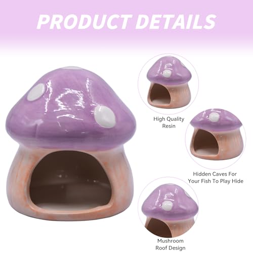Aquarium Mushroom House Decorations, Ceramic Fish Tank Hideout Landscaping, Small Fish Hideaway Spawning Cave Decor for Shrimp Goldfish (Purple) - color: Purple