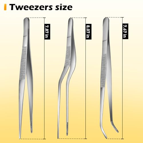 8-Inch Kitchen Tweezers Tongs Stainless Steel Kitchen Tweezers for Cooking Chef Tweezer Professional Skinny Culinary Tongs for Pasta Food Plating BBQ (3PCS) - size: 8INCH