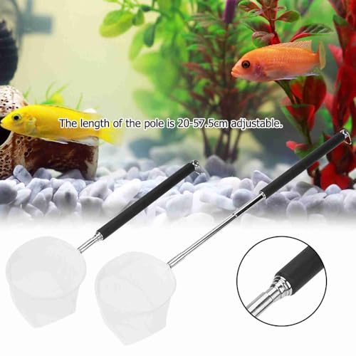 20-57.5cm Stainless Steel Adjustable Aquarium Fish Shrimp Net with Wall Hook Expandable Fishing Net for Tank Cleaning and Hexapod Catching - style: Black Round Net
