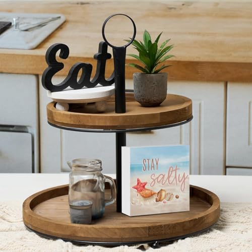 Summer Beach Sign Decor Summer Decorations for Home Coastal Beach Theme House Room Bedroom Bathroom Classroom Decor Stay Salty Wooden Box Sign 5 X 5 Inch - color: Stay
