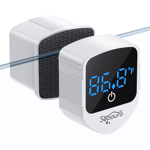SEAOURA 2-in-1 Mini Aquarium Magnetic Cleaner with Digital Thermometer, Fish Aquariums Magnets Brush only for Glass Tank,Tiny Magnet Floating Cleaning Tool for 1-30 Gallons - color: White