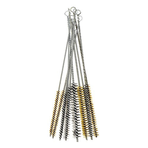 12Pcs Tube Brush Kit Stainless Steel/Brass Round Wire Pipe Cleaner Long-Handle Metal Bristle Cleaning for Auto Parts, Bottles, 12 inch X 6mm/8mm/10mm/12mm/15mm/20mm
