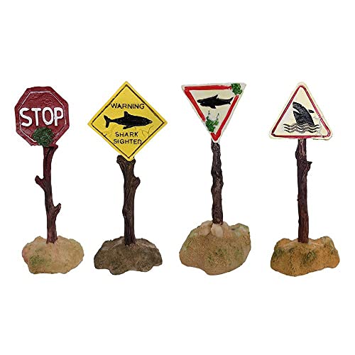 gofidin 4PCS Aquarium Funny Ornaments Shark Warning Signs Fish Tank Resin Decoration Craft Landscape Decor for Aquarium Fish Tank