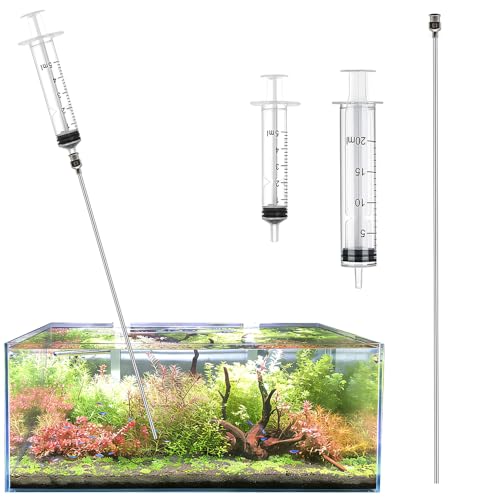 LINLAN 11.8-in Stainless Steel Aquarium Plant Fertilizer Injector Kit - Includes a Stainless Steel Long Needle and Two Syringes (5 ml + 20 ml) for use with Aquatic Plants. - size: 11.81in