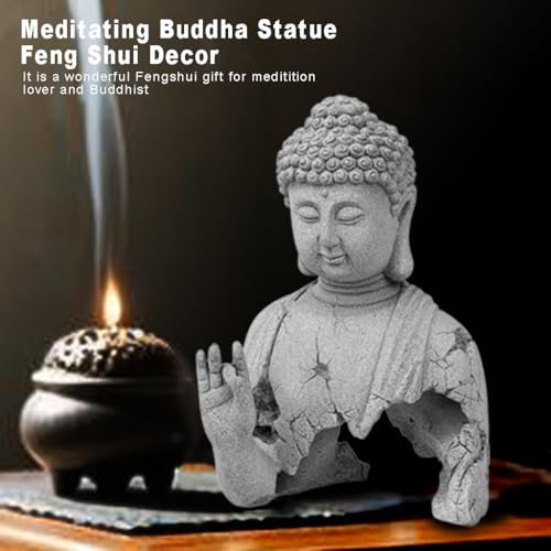 Sandstone Aquarium Buddha Statue - Waterproof Meditating Zen Fish Tank Decor for Freshwater Saltwater Tanks, Feng Shui Ornament for Garden, Desktop, Home Indoor Outdoor Spiritual Accents - size: 6.30"L x 4.92"W x 8.46"H