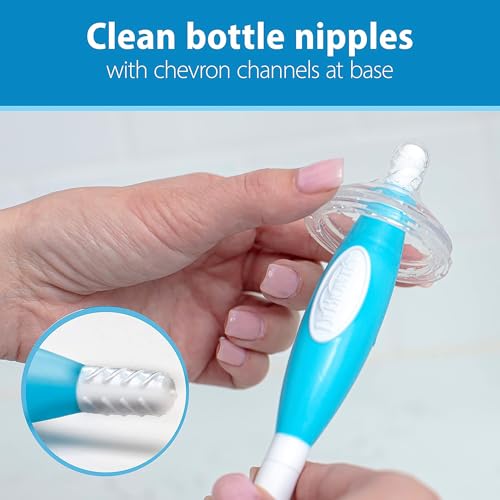 Dr. Brown's Reusable Sponge Baby Bottle Cleaning Brush Set with Suction Cup Stand, Scrubber and Nipple Cleaner, Blue 3-Pack - color: Blue Bottle Brush, size: 3-Pack