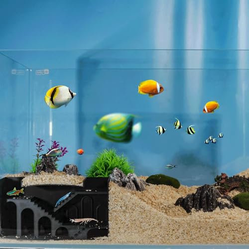 Aquarium Undergravel Fish Tunnel Hide Cave Corner Castle Tank Decorations Under Gravel Viewing Tunnel Fish & Shrimp Cave for Aquarium Hideout(Black,Style A) - color: Black, style: Style A