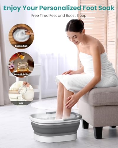 Nekteck Collapsible Foot Soaking Tub with 138 Acupressure Nodes and Pumice Stone for Foot Bath Soak, Foot Basin Foot Massager for Pedicure Foot Spa, Gifts for Men Women Dad Mom - color: Grey