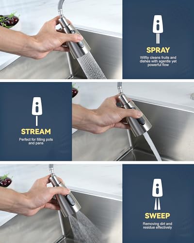 Kitchen Faucet with Air Gap: WOWOW Stainless Steel Kitchen Sink Faucet and Dishwasher Air Gap Kits for Kitchen Sink 2 or 4 Hole, Brushed Nickel Finish - color: A: Brushed Nickel, style: Kitchen Faucet with Air Gap Kit