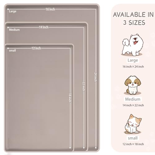 MateeyLife Silicone Cat & Dog Food Mat for Floors Waterproof, Anti-Slip Dog Bowl Mats for Food and Water, Pet Feeding Mats with Lip to Prevent Spills, Pet Placemat for Messy Drinkers to Protect Floors - color: Taupe, size: 18''×12''