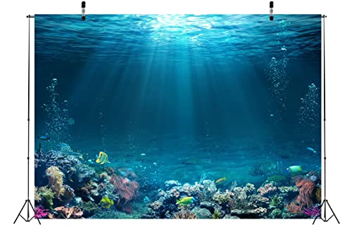 BELECO Underwater World Backdrop 8x6ft Fabric Undersea Backdrop for Photography Under the Sea Tropical Fish and Corral Deep Sea Sunlight Seabed Background Undersea Party Decor Photo Studio Props - size: 8x6FT