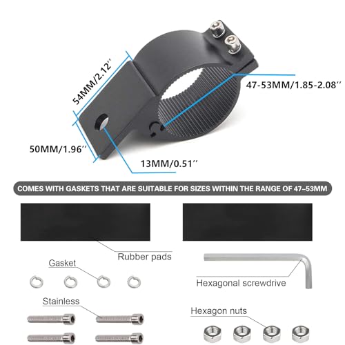 Tube Clamp Mounting Bracket for 2 Inch Bull Bar Roof Rack Roll Cage Mounts LED Square Round Work Light & Light Bar (Adjustable Between 47-53mm/1.8-2.1inch ) - size: 47mm-53mm(Approx 1.8"-2.1")
