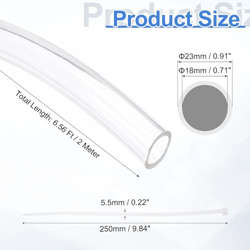 uxcell Flexible PVC Tubing, 18mm ID x 23mm OD - 6.6 Feet Long Clear Vinyl Water Pipe, Lightweight Plastic Hose Water Pipe with Zip Ties for Aquaponics, Air Hose, Irrigation - size: 18mm ID x 23mm OD