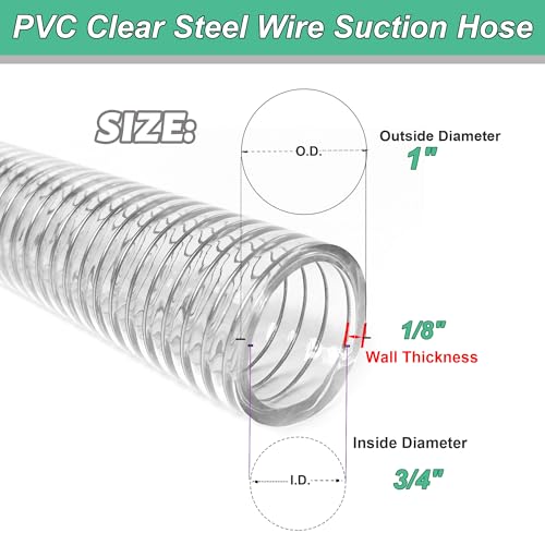 Suction Hose 3/4"ID x 5ft Reinforced Tubing PVC Clear Wire Vinyl Tubing,Heavy Duty Spiral Steel Flexible Hose,Dust Collection Boat Marine Pump, Drain - size: 3/4"ID, style: 5 feet