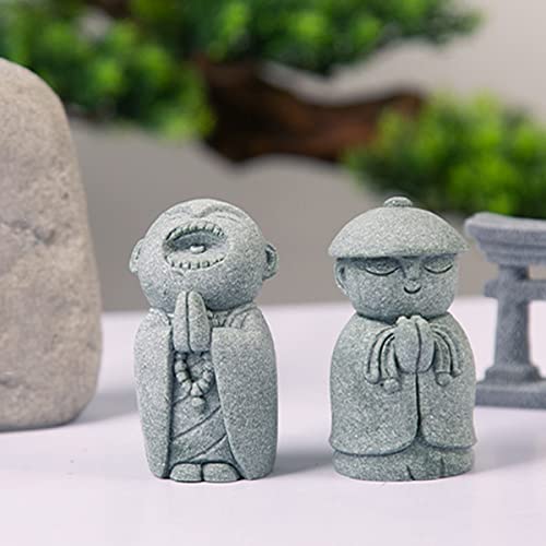 livelyfish Mini Monk Buddha Statue Sandstone Praying Monk Figurine Japanese Zen Monk Sculptures Feng Shui Decor Home Aquarium Fish Tank, 4 - size: 4