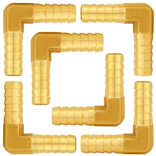 Uenede 6PCS Solid Brass 3/8"OD Barb Elbow Fittings 2-Way 90 Degree L Right Angle Barbed Fitting for Water/Oil/Gas - size: 3/8" Barb, style: Elbow (2 Way)