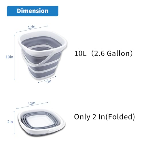 2 Pack Collapsible Buckets 10L 2.6 Gallon Cleaning Bucket Mop Bucket Folding Foldable Portable Small Plastic Water Supplies for Outdoor Garden Camping Fishing Car Wash Space Saving Square - color: 2 Pack - 10l