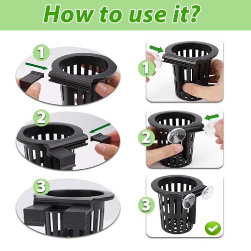 Aquarium Plant Holder 2PC with Hooks & Suction Cups, Aquatic Plant Cup for Fish Tank, Aquaponic & Aquascape Decoration, Black