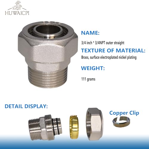 3/4''Straight Air Piping Fittings,Shop Compressed Air Line System fittings, Brass-Nickel Plated Rapid Air System Fittings 3/4"Tubing x 3/4" Male NPT Threads Adapter Fittings 2 pcs - size: 3/4
