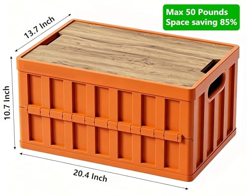 VIMI 50L Collapsible Storage Bins with Lids Stackable Utility Crates with Handles Plastic Large Folding Containers for Organizing Tools,Books,Food,Drinks,Camping&Transport(Muted Red-3 Packs) - color: Muted Red-3 Pack