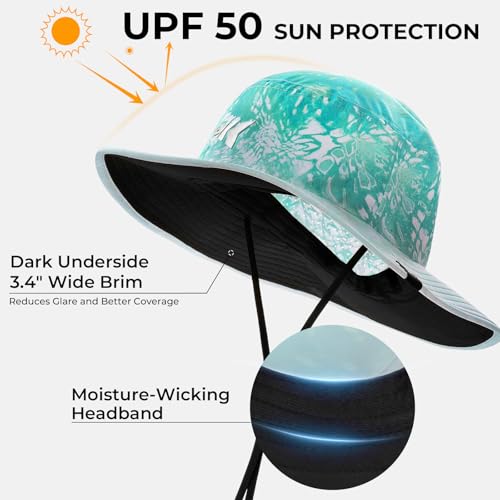 KastKing Sol Armis UPF 50 Boonie Hat - Sun Protection Hat, Fishing Hat, Beach & Hiking Hat, Paddling - color: P: Prym1 Turquoise Fizz Fade, size: Laser-vented Design