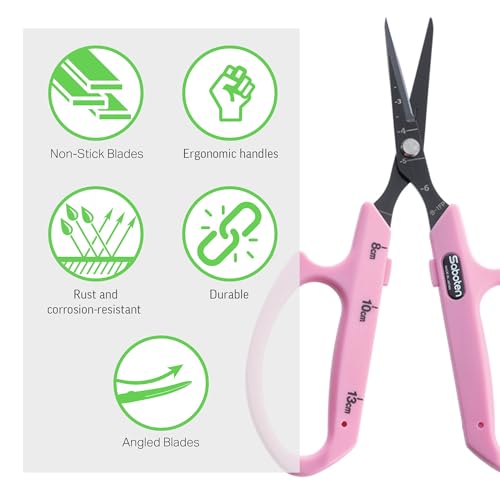 Saboten Fluorine Coated Angled Blade Trimming Scissors Pink PT-2 160mm Precision Gardening Bonsai and Floral Shears Made in Japan - color: Pink, size: Non-Stick Angled Blade