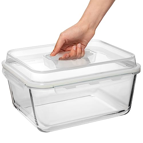 6500 ML / 220 oz / 28 Cup LARGE Glass Food Storage Container with Airtight Locking Lid. Ideal Storing food, Vegetables, Fruits. Baking Casserole, Lasagna, Roasting Turkey, Chicken BPA Free Oven Safe - size: 6500 ml