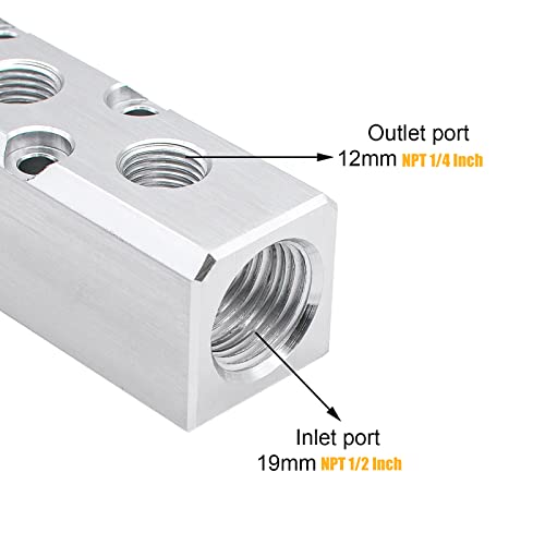 Air Manifold, 2 Way 4 Port Air Compressor Manifold, Aluminum Air Hose Inline Manifold Block Splitter, Pneumatic Manifold Air Distribution Block, NPT 1/2 Inch Supply Port, NPT 1/4 Inch Output Port - size: 1PSC 2 Way 4 Port（Silver）
