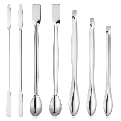 Lab Spatula, 7 Pcs Stainless Steel Lab Spoon Spatula/Sampling Spoons/Mixing Spatulas (3 Styles, Arrow-Shaped/Flat-End/Spoon-Shaped)