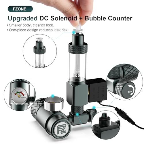 FZONE Aquarium CO₂ Regulator Kit, Compact Aquarium CO₂ System with Diffuser, Upgraded DC Solenoid and Bubble Counter Check Valve, for Establishing CO₂ System in Aquatic Plant Tank