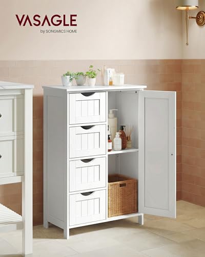 VASAGLE Storage Cabinet with Drawers, Freestanding Floor Cabinet with Door, 11.8 x 21.7 x 32.3 Inches, Adjustable Shelf, for Bathroom, Living Room, Kitchen, Cloud White ULHC041WH01S - color: Cloud White, style: 1 Door + 4 Drawers（32.3"）