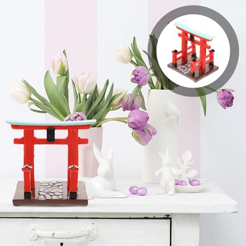 Garneck Japanese Torii Gate Shinto Ornament Shrine Temple Fairy Zen Gardens Decor Japan Altar Shelf Torii Gate Statue Landscape Miniatures for Home Fish Tank Aquarium Decorations